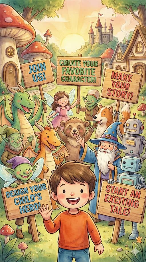 A child reading a magical book, representing the power of AI in storytelling.